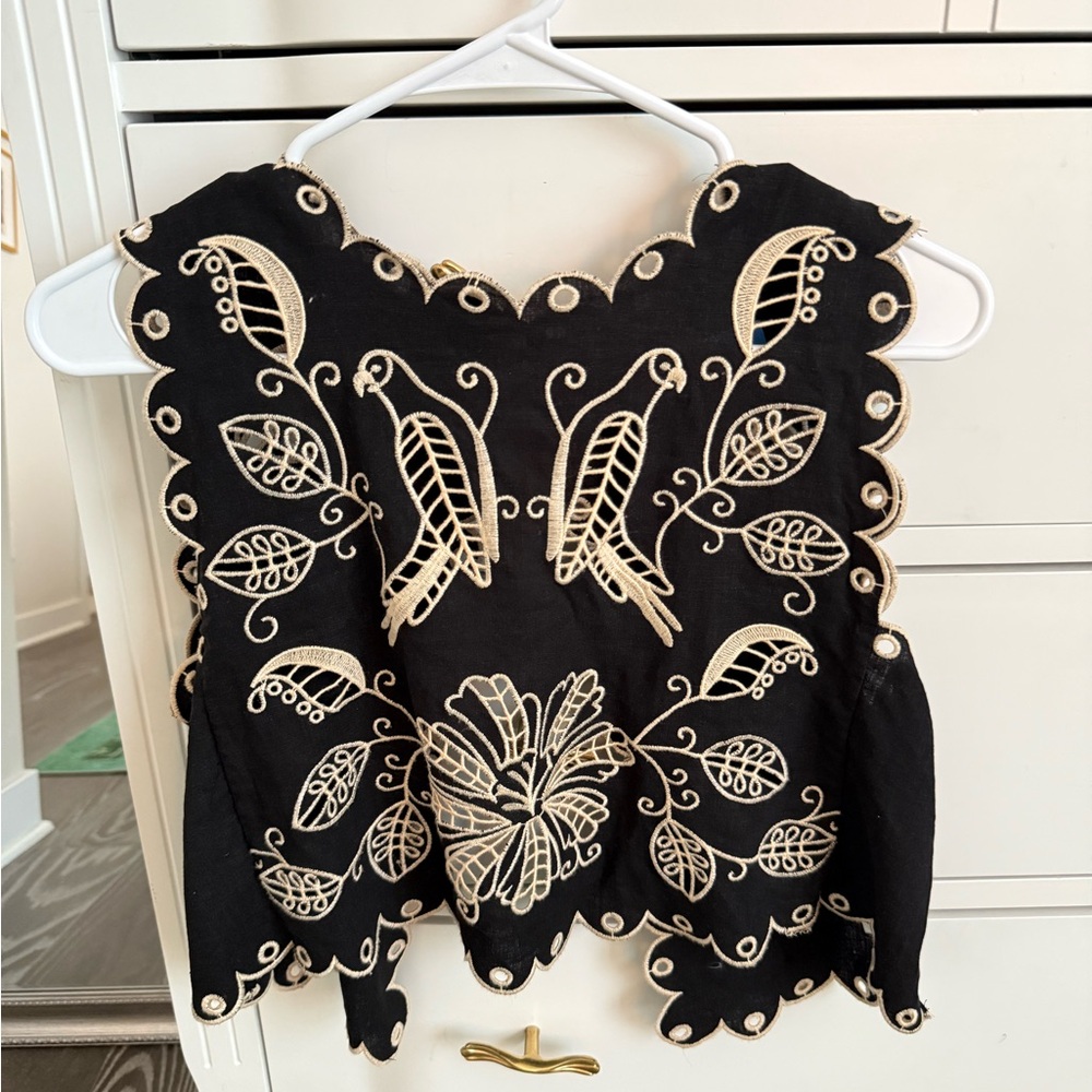 FARM Rio Black and Cream Embroidered Blouse